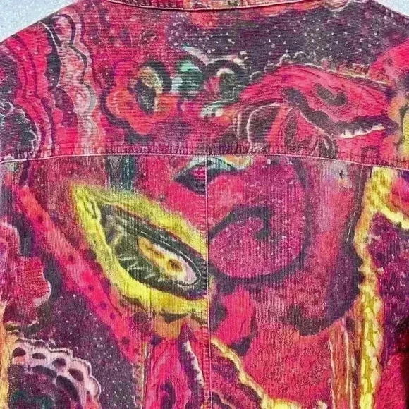 CHICO'S Red Swirl Galactic Button Up Top Corduroy Cotton Casual Collar Women XL - Picture 12 of 12